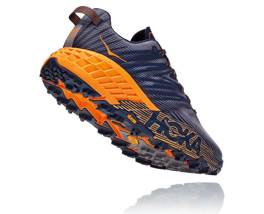 Hoka One One Mens Trail Shoes - Speedgoat 4 - Blue/Orange - GUQW46193